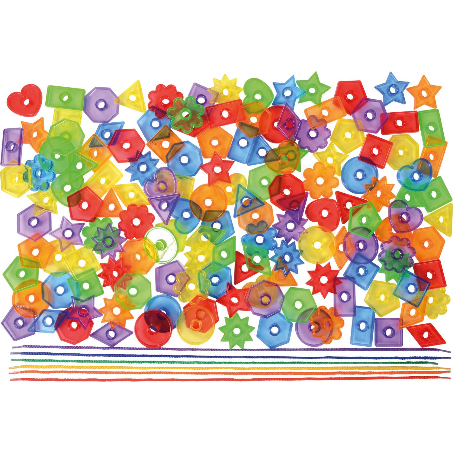 EDUPLAY 120516 Fädelknöpfe transparent mit 6 Schnüren, 144-teilig (Farbe zufällig, 1 Set)