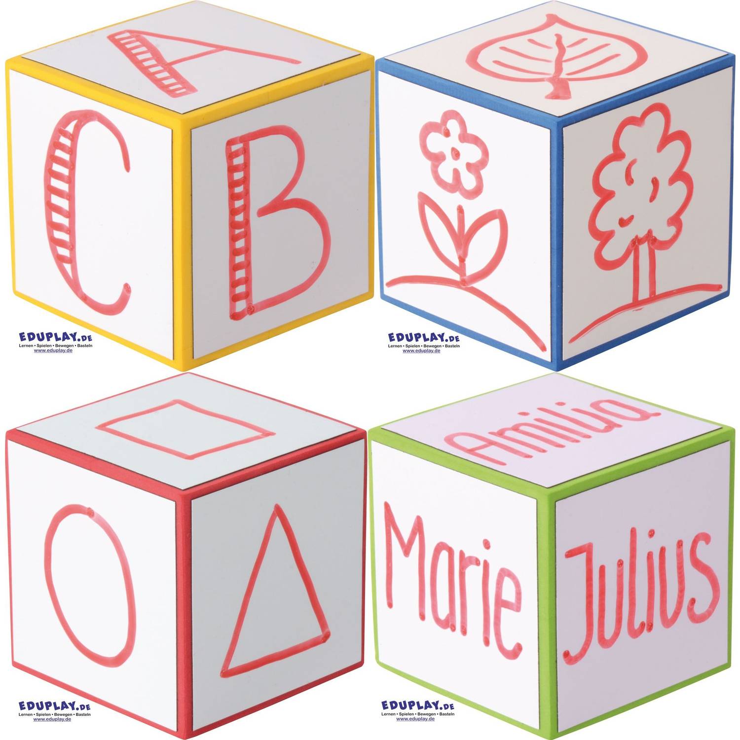 EDUPLAY 120594 Löschwürfel mit Schwamm, 8 x 8 x 8 cm, mehrfarbig, 5-teilig (1 Set)