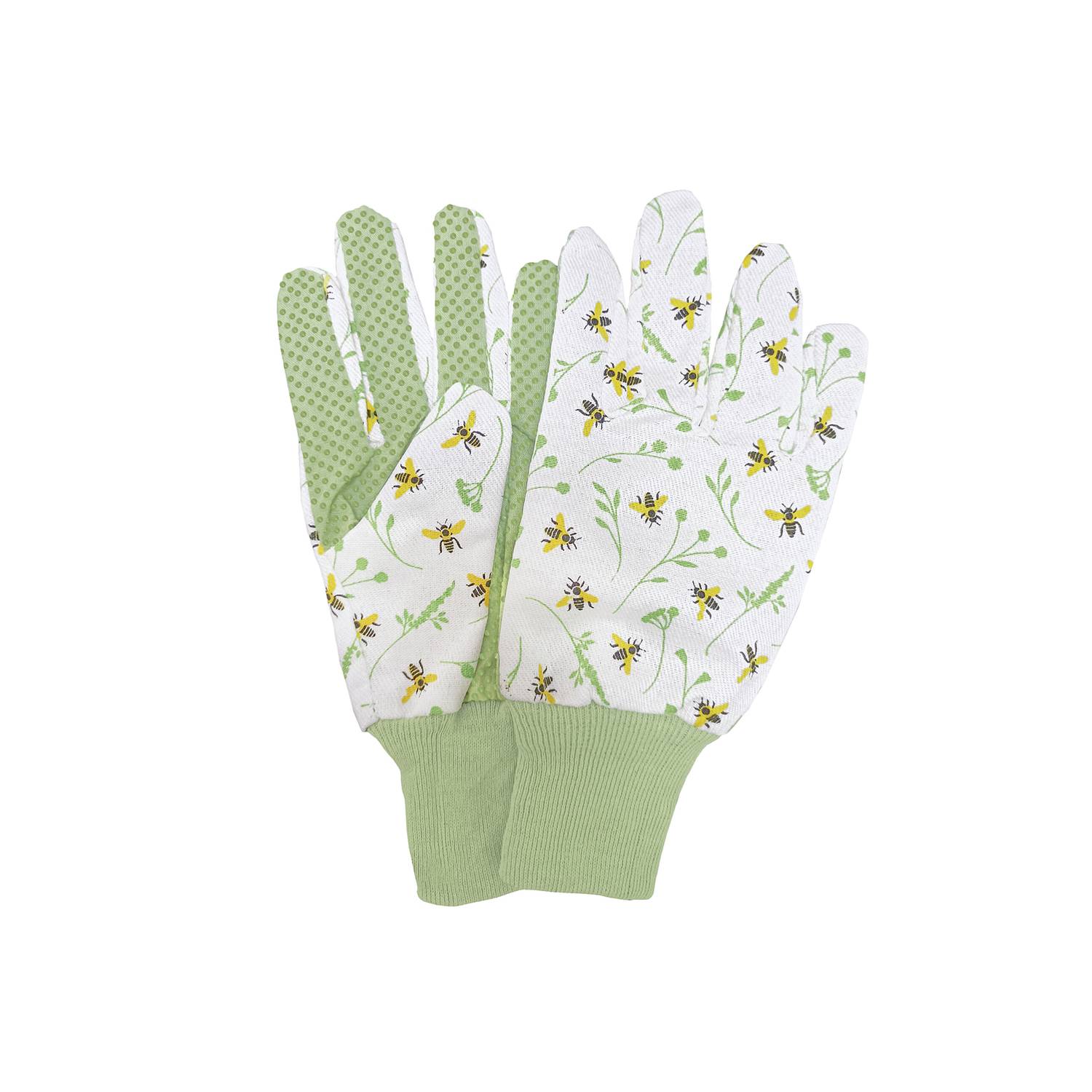 Gartenhandschuh Bienenmuster, 80% Baumwolle, 20% Polyester, grün/gelb/weiß (1 Paar)