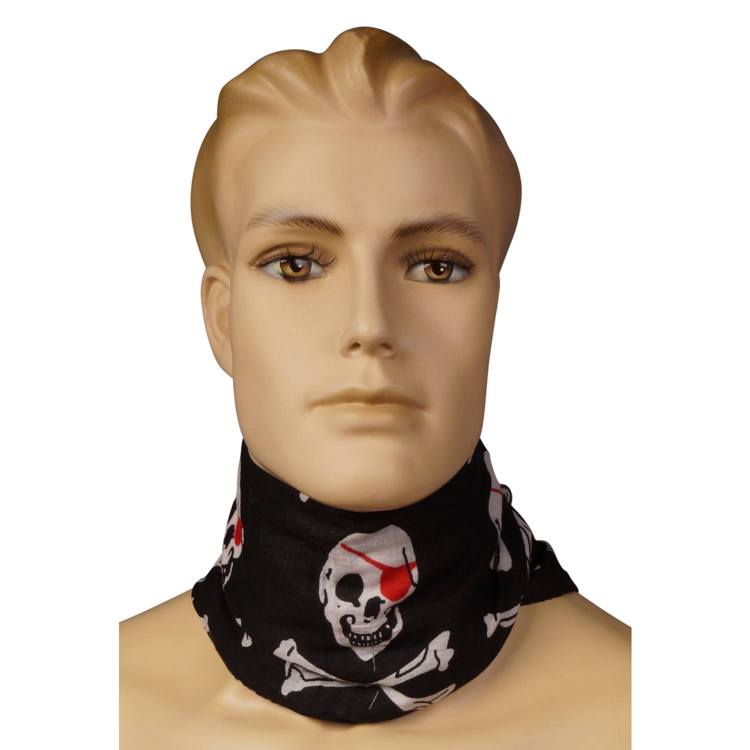 BestSaller 1327 Piraten-Tuch für Kinder, Halstuch, Kopftuch, 100% Baumwolle, mit Totenkopf, schwarz/weiß/rot