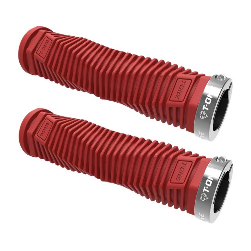 T-ONE T-GP50R+GRAY R Griffe "DNA", 1x Schraubensicherung, 130 mm, rot/grau (1 Paar)