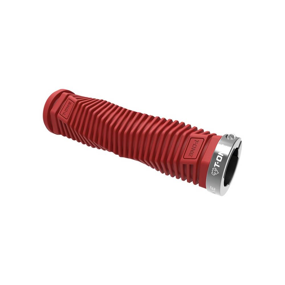T-ONE T-GP50R+GRAY R Griffe "DNA", 1x Schraubensicherung, 130 mm, rot/grau (1 Paar)