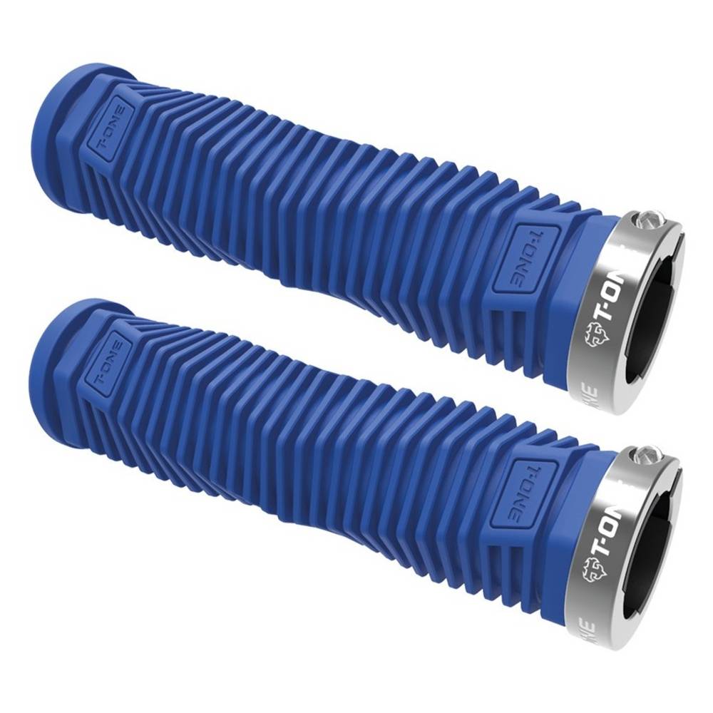 T-ONE T-GP50BLUE+GRAY R Griffe "DNA", 1x Schraubensicherung, 130 mm, blau/grau (1 Paar)