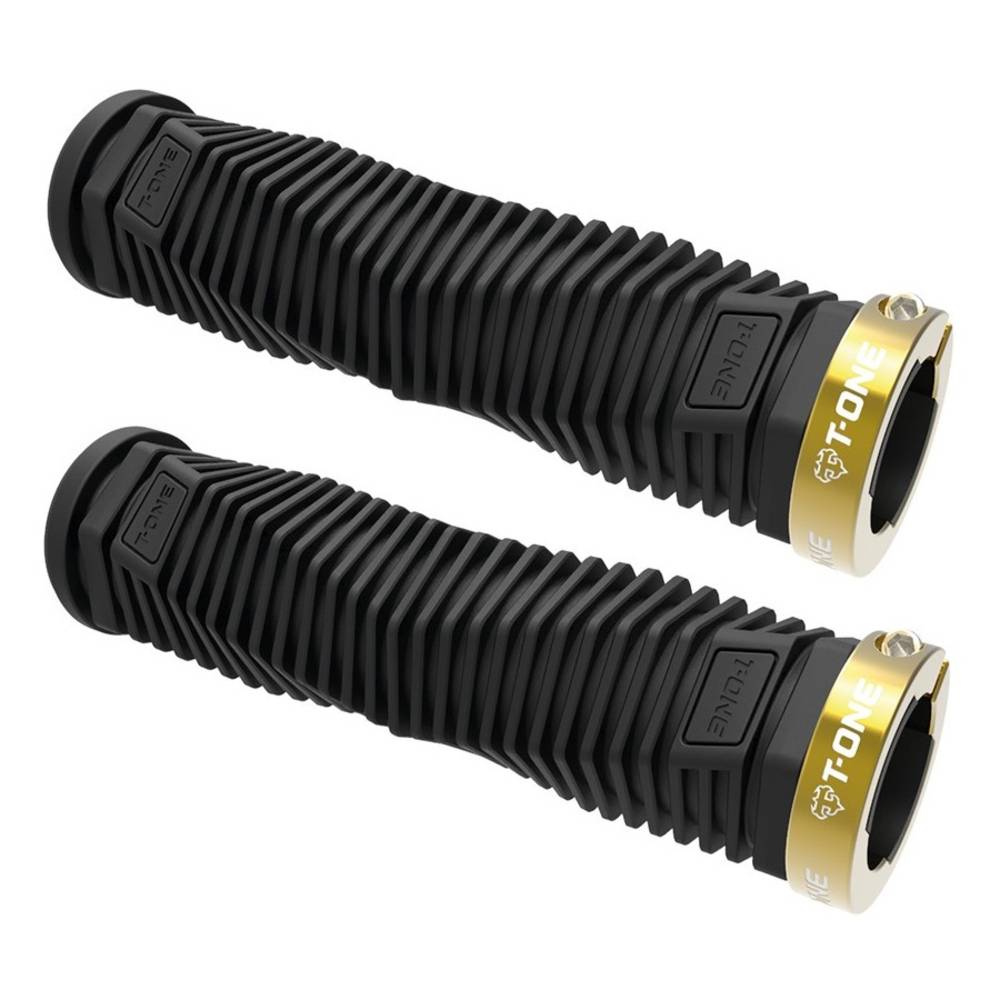 T-ONE T-GP50B+GOLD R Griffe "DNA", 1x Schraubensicherung, 130 mm, schwarz/gold (1 Paar)