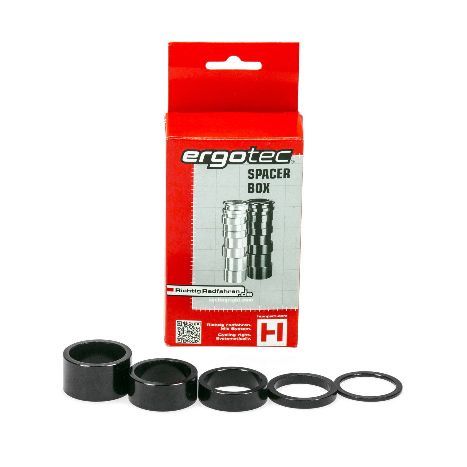 ergotec 66283001 1 1/8" Spacer-Box, verschiedene Stärken: 4x2, 6x5, 6x10, 4x15, 4x20 mm, schwarz, 24-teilig (1 Set)