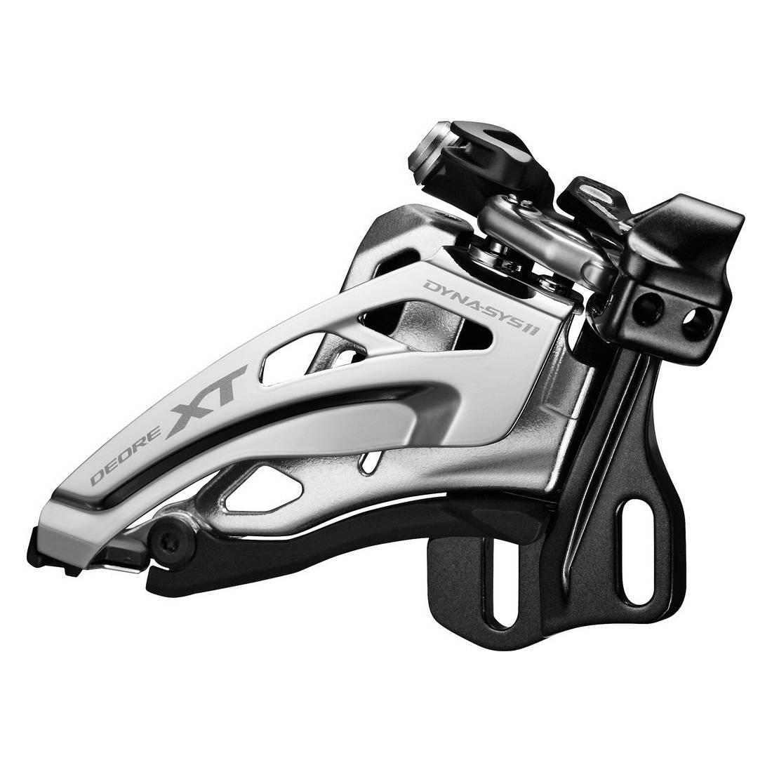 SHIMANO FD-M8020-E Deore XT Umwerfer, 2x11-fach, Side Swing, Front Pull, 66-69°, E-Typ, schwarz/silber