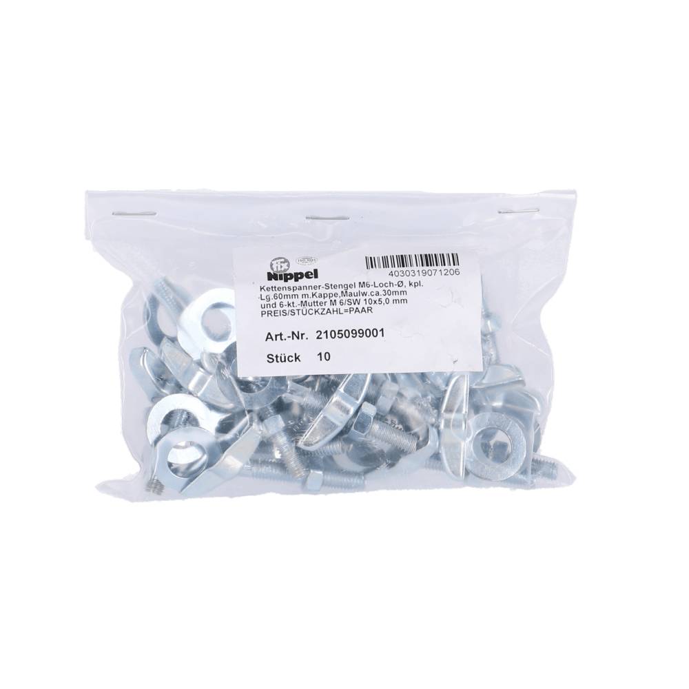 Fix Nippel Kettenspanner Fahrrad Beutel, verzinkt, M6, silber (10 Paar)