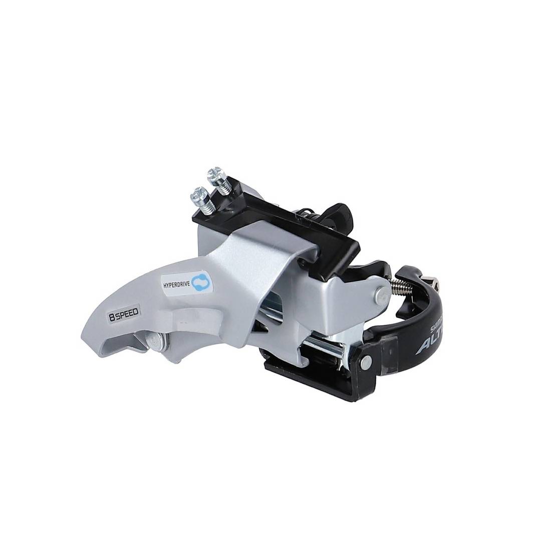 SHIMANO FD-M315-TS Altus Umwerfer, 2x7/8-fach, Top-Swing, Dual Pull, Schelle 34,9 mm, 64-69°, schwarz/silber