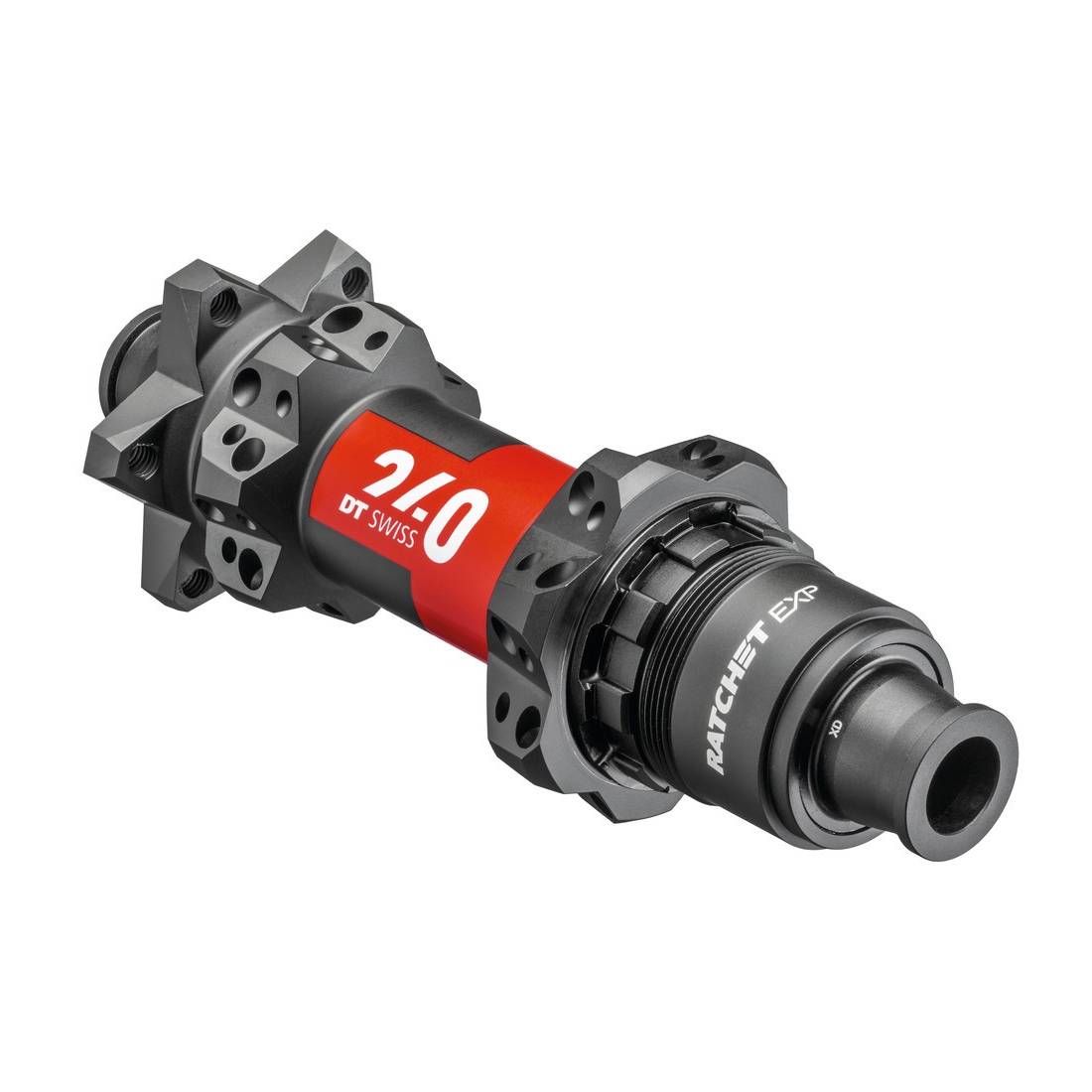 DT Swiss Hinterrad-Nabe 240EXP MTB DB Straightp 142/12 TA, 28L ,IS 6-bolt, Sram XD, schwarz/rot