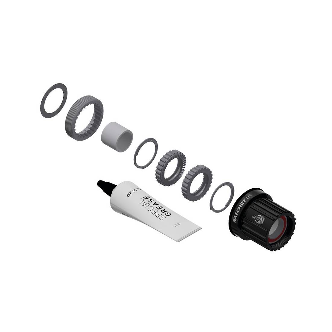 DT Swiss Umrüstkit HR-Nabe Alu, 3 Pawl in Ratchet LN, Shim. MS, 36T, schwarz (1 Set)