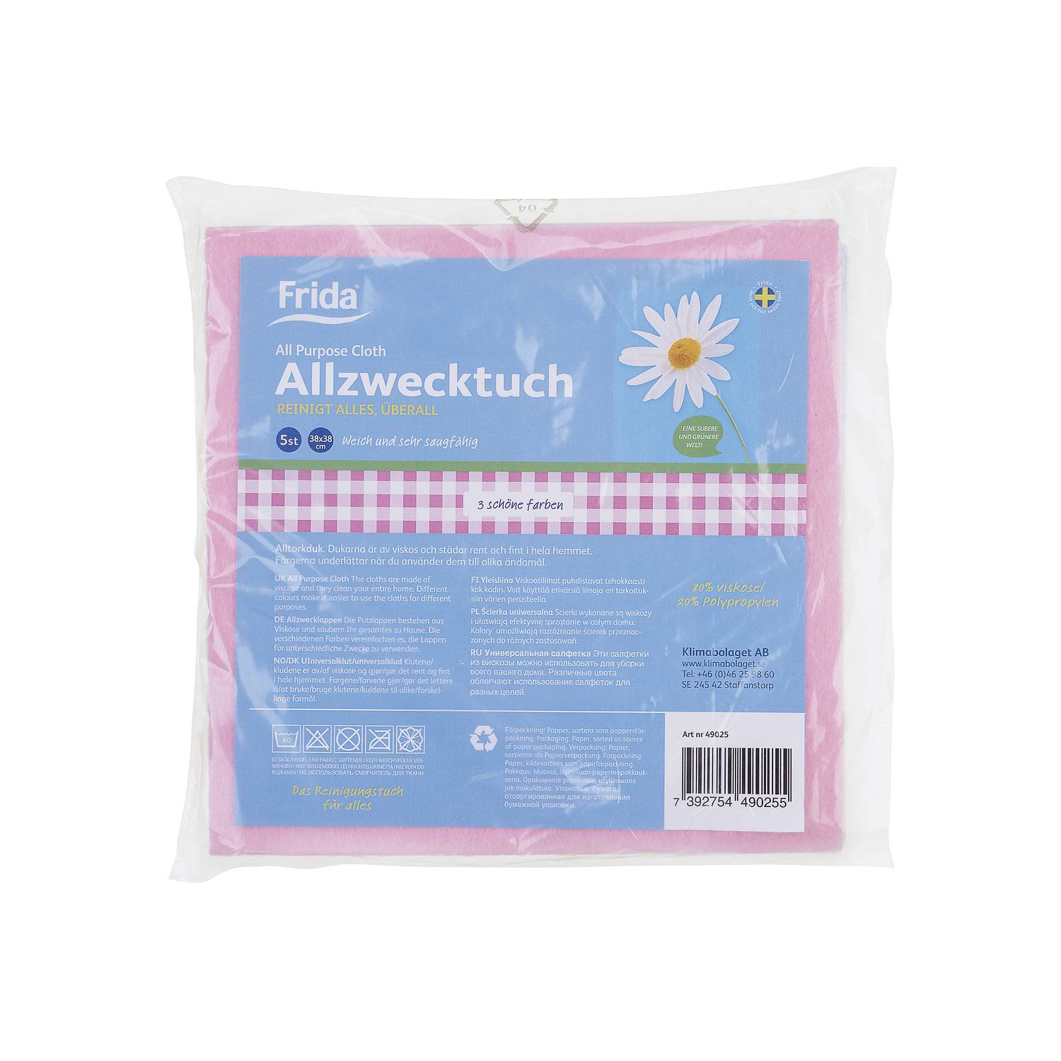 Frida 49025 Allzwecktuch 38x38 cm, 80% Viskose, 20 % Polypropylen, waschbar bei 60° C, mehrfarbig (5er Pack)