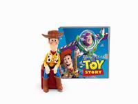 Woody-Figur sitzend vor einer Toy Story Box mit Woody, Buzz Lightyear und dem Toy Story Logo.