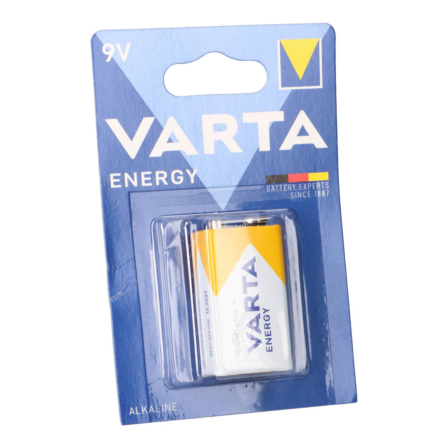Varta Energy 9V Alkali-Batterie in Einzelhandelsblistverpackung.