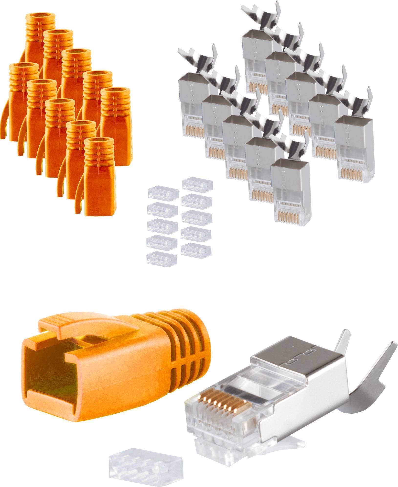 S/CONN maximum connectivity Netzwerk Modular Stecker RJ45 SET für Verlegekabel bis AWG 23, Stecker mit Zugentlastung,