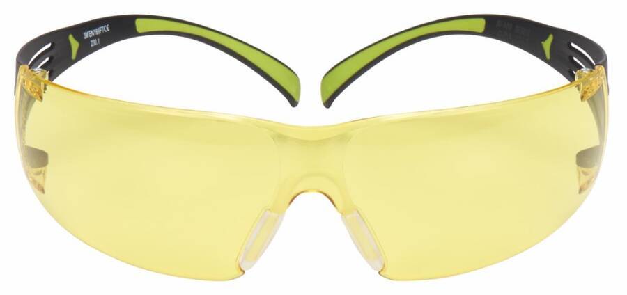 Schutzbrille 3M™ SecureFit™ 400 SF403AF Rahmen schwarz / grün Scheibe gelb Scheibenkennzeichnung 2C-1.2 3M 1 FT Beschich