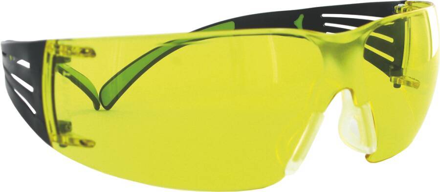Schutzbrille 3M™ SecureFit™ 400 SF403AF Rahmen schwarz / grün Scheibe gelb Scheibenkennzeichnung 2C-1.2 3M 1 FT Beschich