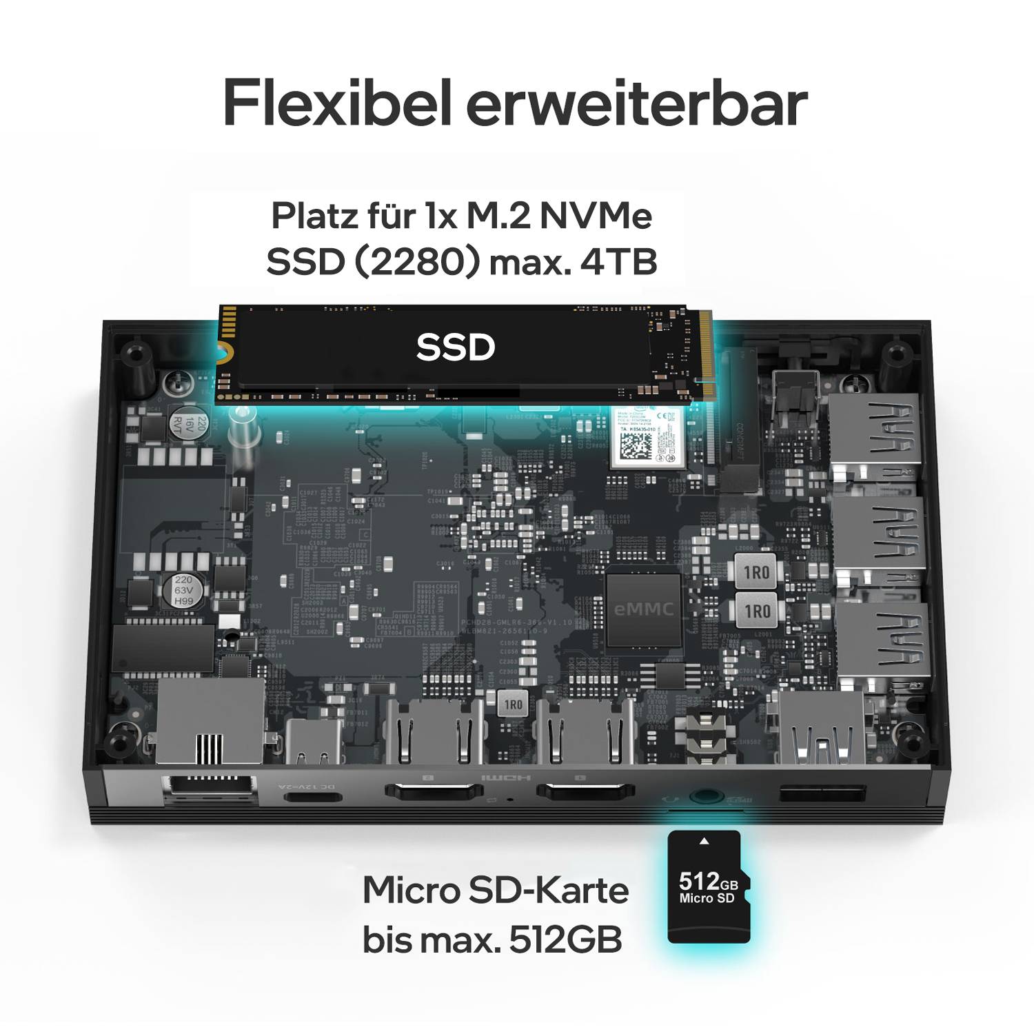 Orbsmart AW-14L Mini-PC Windows 11 Pro 4K Desktop PC/Computer lüfterlos/lautlos (Intel N5105, 8GB RAM,USB-C)