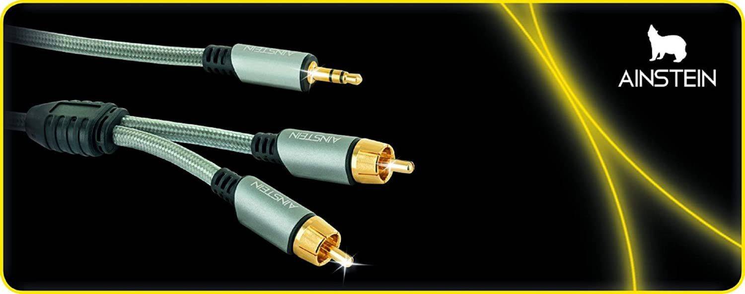 AINSTEIN 3.5 mm Klinke/Cinch Aux Adapterkabel 2,5m, Klinkenstecker <gt/> 2x Cinch Stecker