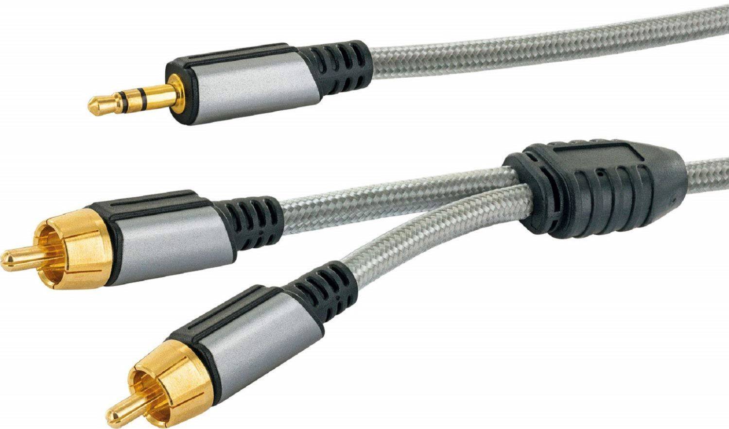 AINSTEIN 3,5 mm Klinke/Cinch Aux Adapterkabel 1,0m, Klinkenstecker <gt/> 2x Cinch Stecker