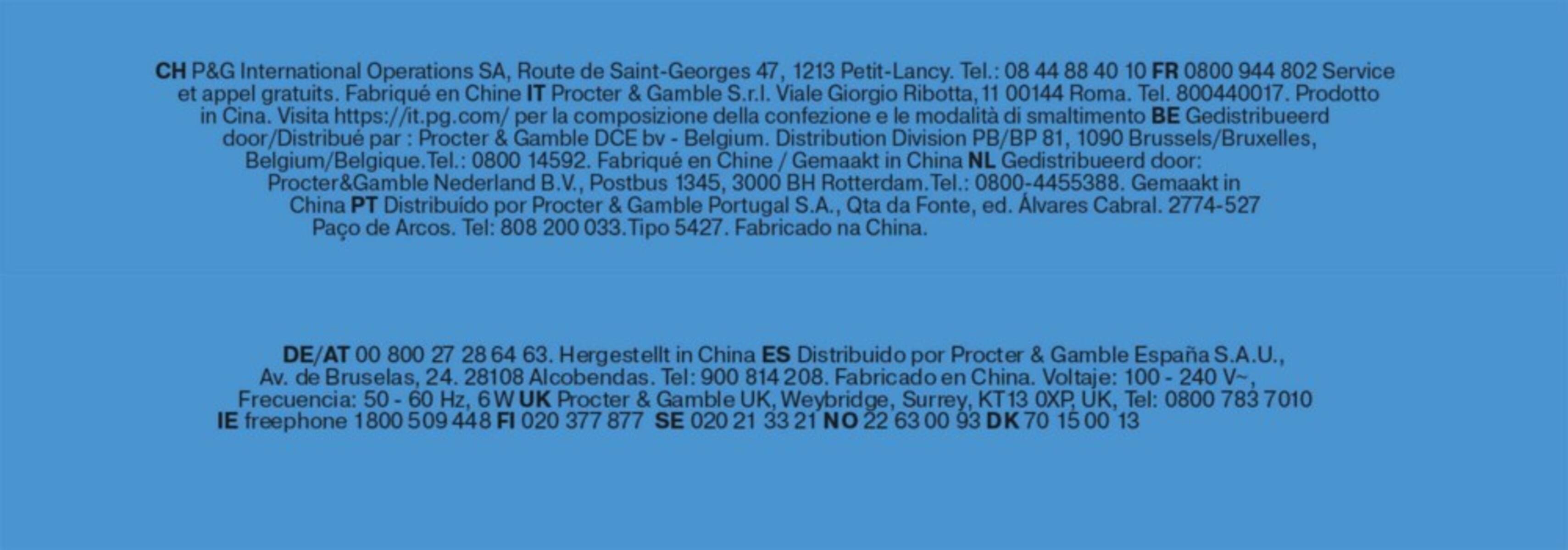 Eine mehrsprachige Etikette mit Adressen und Kontaktdaten von Büros oder Herstellern in verschiedenen Ländern, einschließlich Belgien, Niederlande und China.