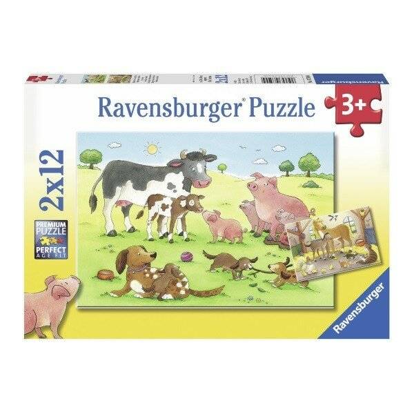 Puzzle 2 x 12 Teile - Glückliche Tierfamilien