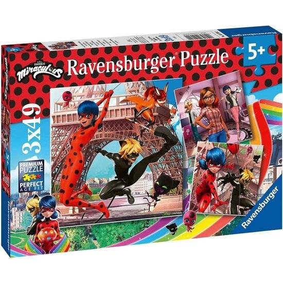 RAVENSBURGER Puzzle Magic Marienkäfer und schwarze Katze 3x49 Teile