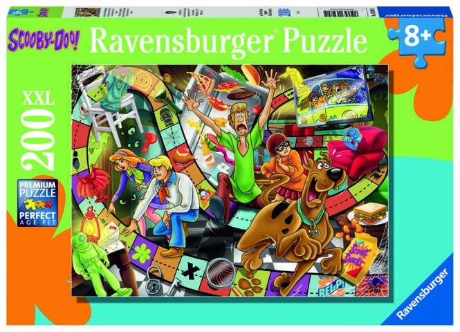 Scooby-Doo Ravensburger Puzzle-Schachteln-Kunstwerk mit einem farbenfrohen 200er XXL-Puzzle für Kinder ab 8 Jahren mit cartoon-mysteriöser Szene.