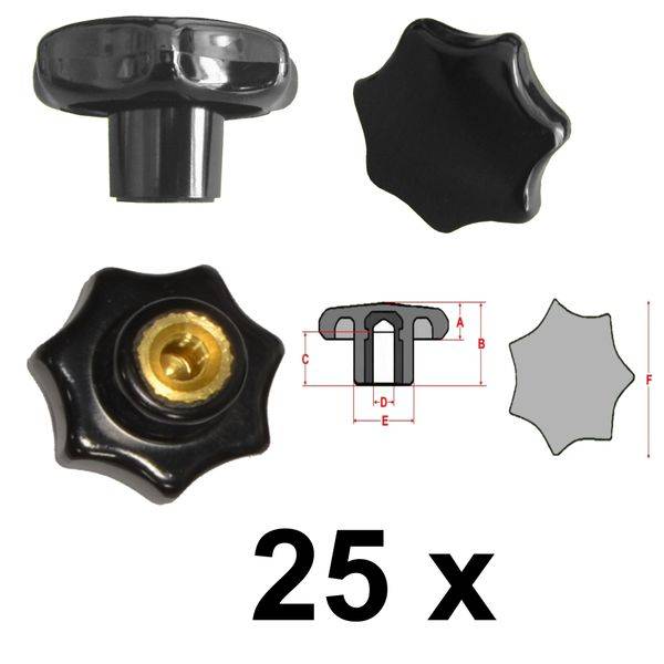 25 Stück Sterngriffmutter - M4 Ø 20 mm - DIN6336 K - Messinggewinde