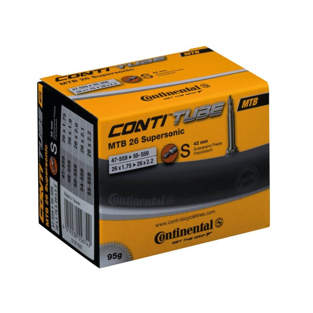 Continental 0181691 26" Schlauch "MTB 26 Supersonic", 26x1.75/2.00" (47/55-559), SV 42 mm, schwarz