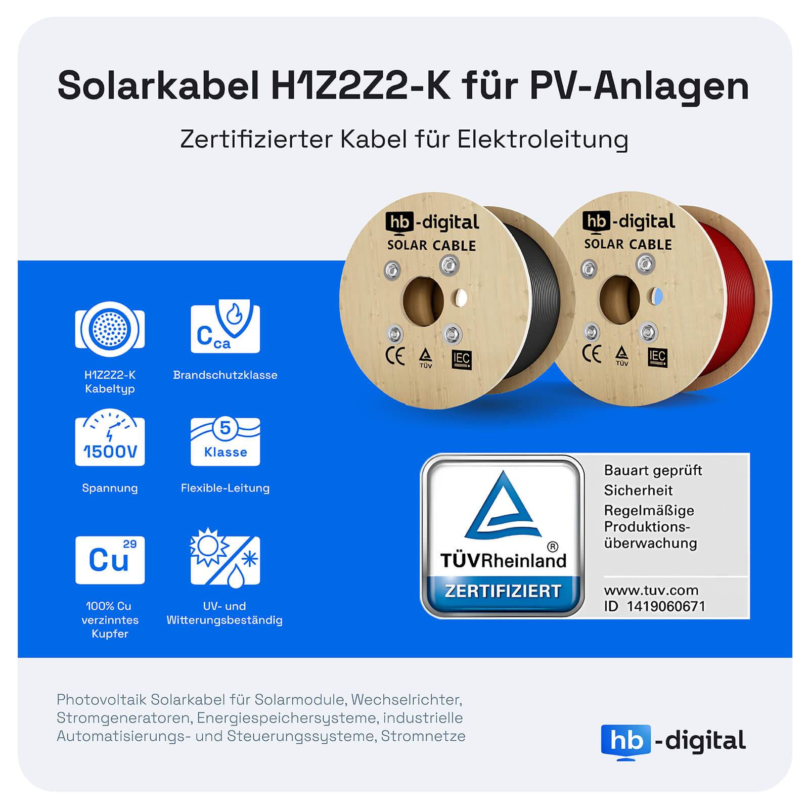 hb-digital 2x 2m Solarkabel Verlängerung 4mm2 mit Solar Stecker Solar Verlängerungskabel für Solarmodule