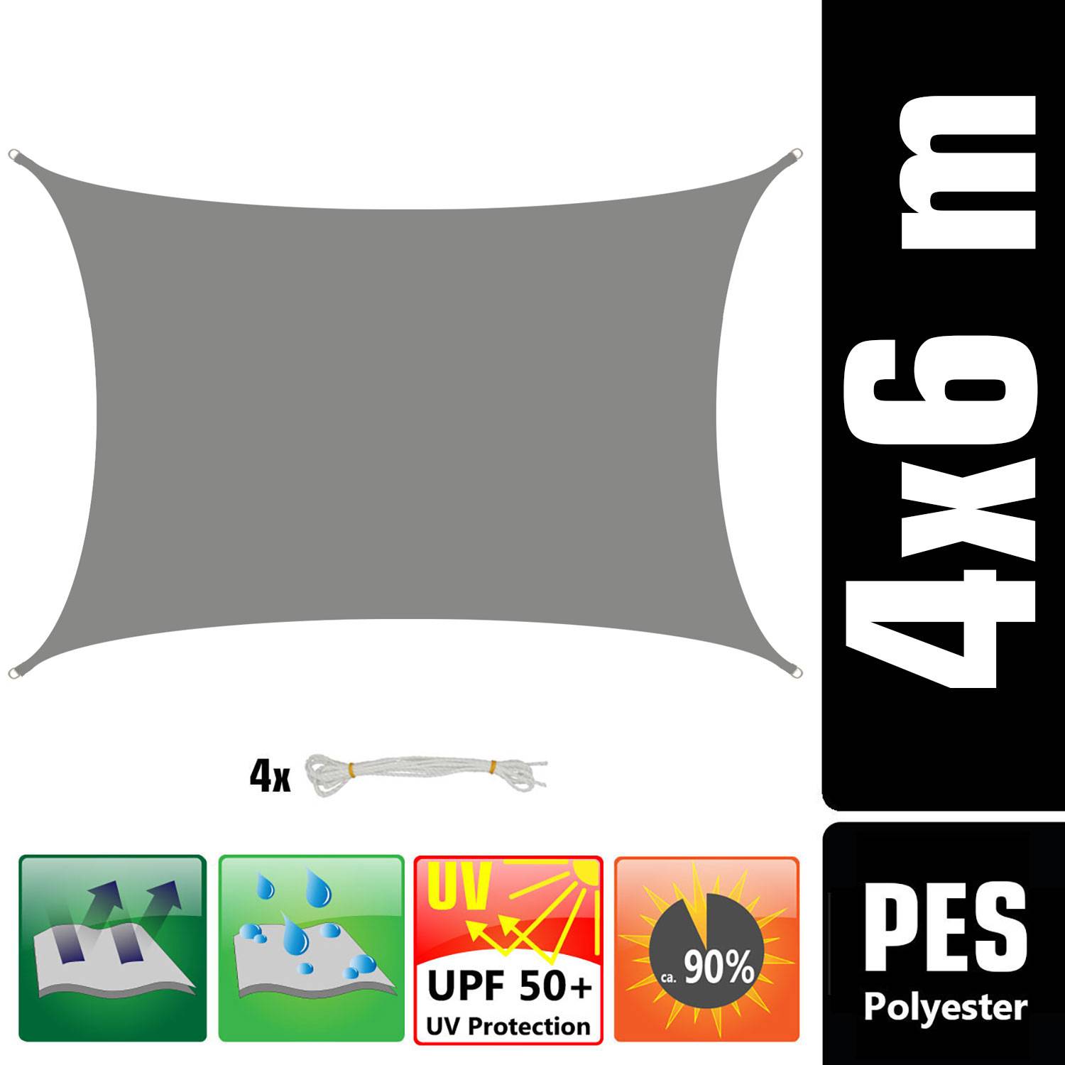 UV Sonnensegel Wasserdicht 6x4 - Rechteckig - Sonnenschutz Segel Garten Terrasse