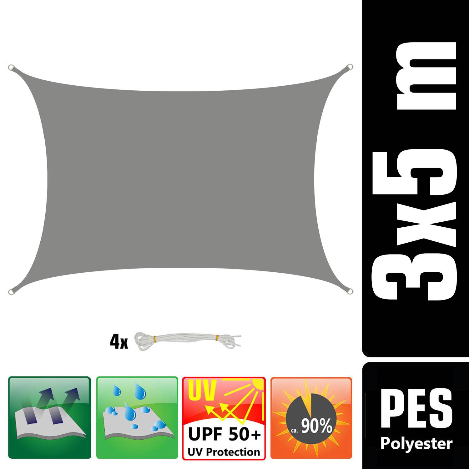 UV Sonnensegel Wasserdicht 5x3 - Rechteckig - Sonnenschutz Segel Garten Terrasse