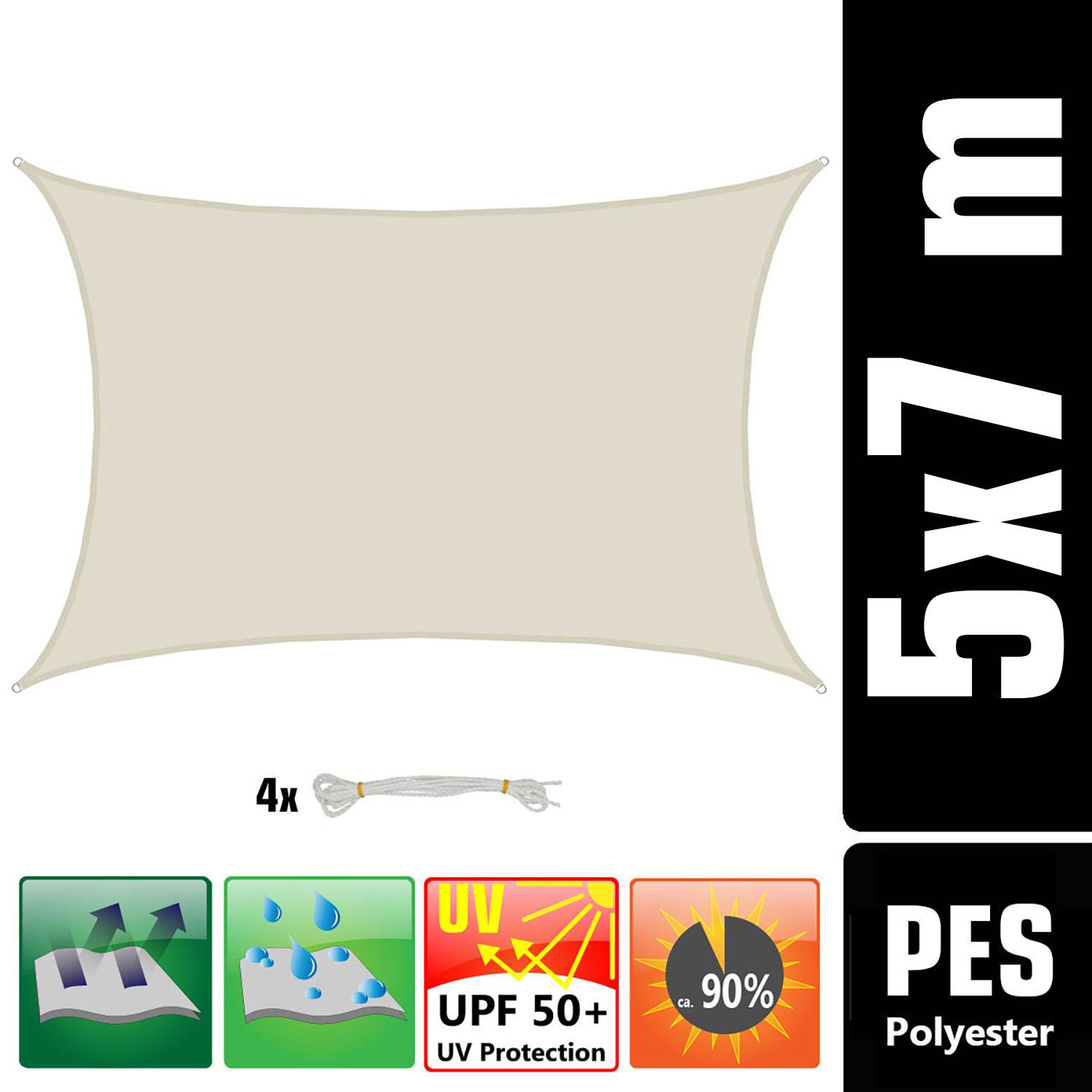 UV Sonnensegel Wasserdicht 7x5 - Rechteckig - Sonnenschutz Segel Garten Terrasse