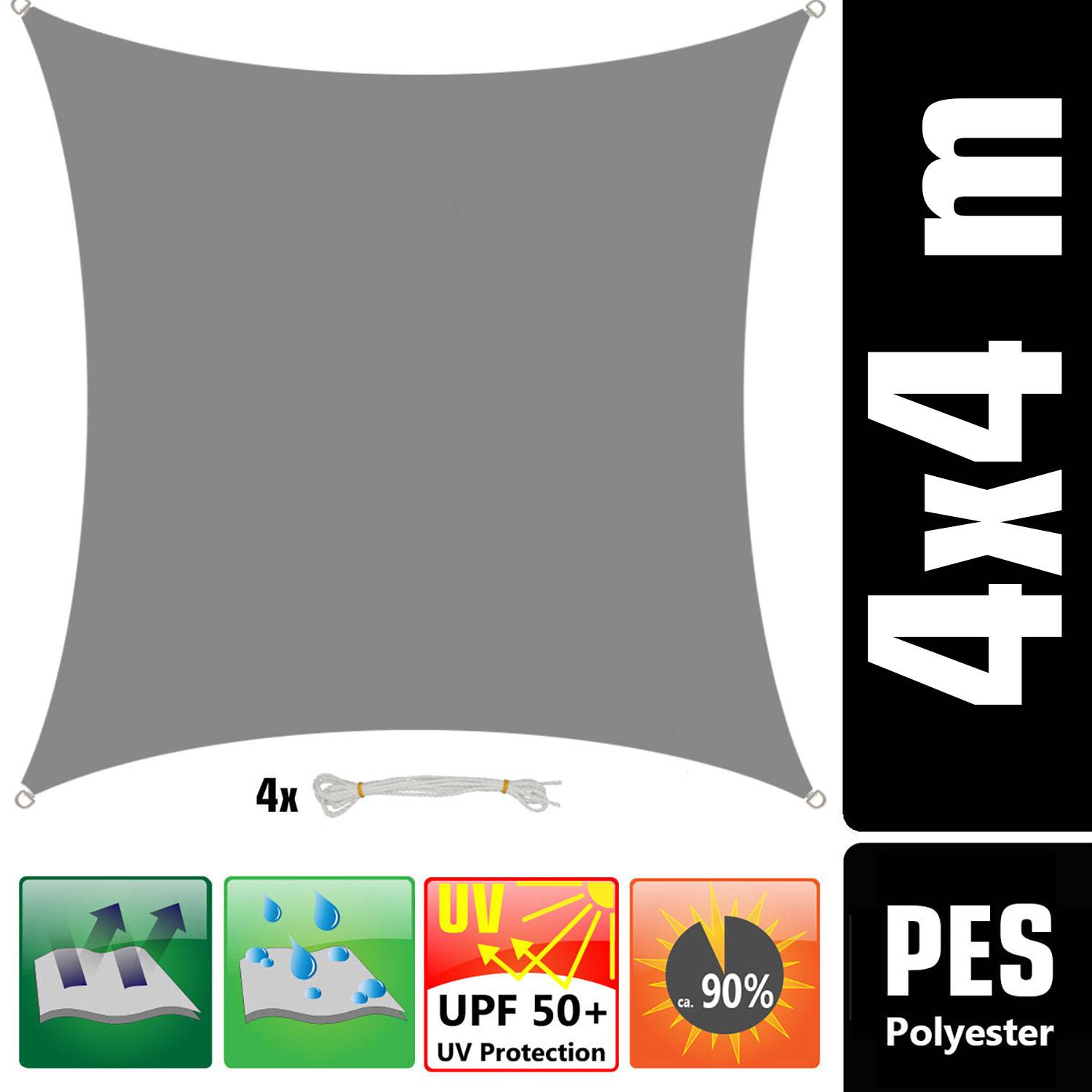 UV Sonnensegel Wasserdicht 4x4 - Viereckig - Sonnenschutz Segel Garten Terrasse