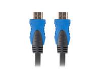 Zwei blau-schwarze USB-Kabel mit männlichen Steckern nebeneinander auf weißem Hintergrund gezeigt.