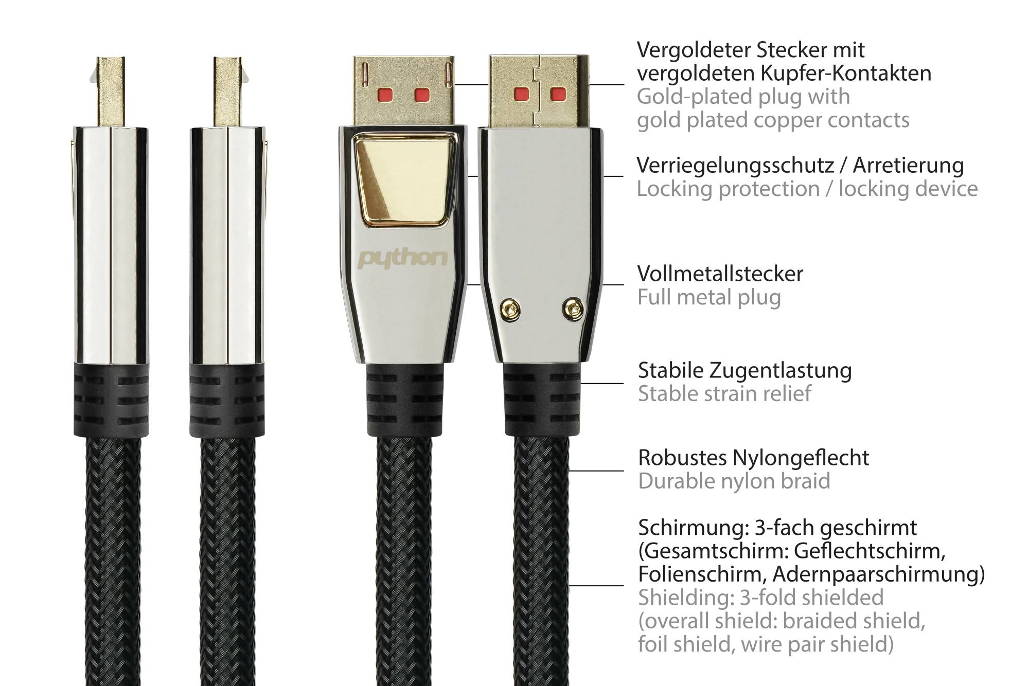 Anschlusskabel DisplayPort 1.4 an HDMI 2.0, 4K / UHD @60Hz, Vollmetallstecker, vergoldete Kontakte, OFC, schwarz, 5m
