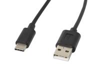 USB-C auf USB-A Kabel mit Steckverbindern auf weißem Hintergrund.