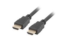 Zwei HDMI-Kabelstecker auf weißem Hintergrund, mit schwarzen Kabeln verbunden.