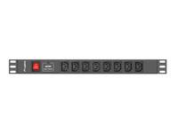 Lanberg PDU-08I-0200-C20-BK, 1U, Einphasig, Aluminium, Schwarz, 8 AC-Ausgänge, C13-Koppler
