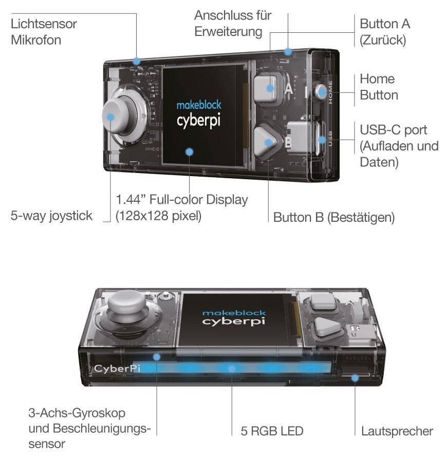 Makeblock CyberPi Go-Steuermodul-Set, programmierbarer Mikrocomputer, 1,44'' Display, AIoT, WLAN