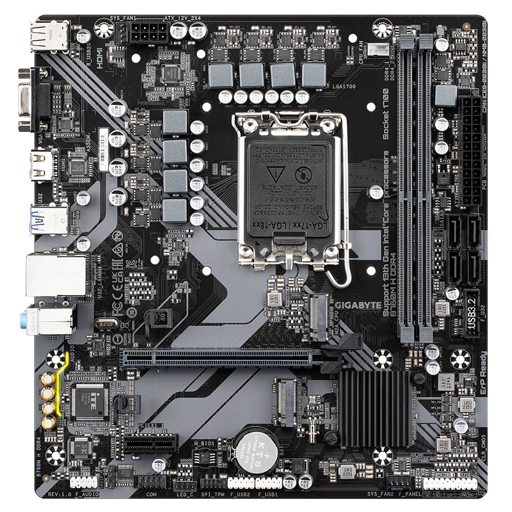 Gigabyte B760M H DDR4 - 1.0 - Motherboard - micro ATX - LGA1700-Sockel - B760 Chipsatz - USB 3.2 Gen 1 - Gigabit LAN - Onboard-Grafik (CPU