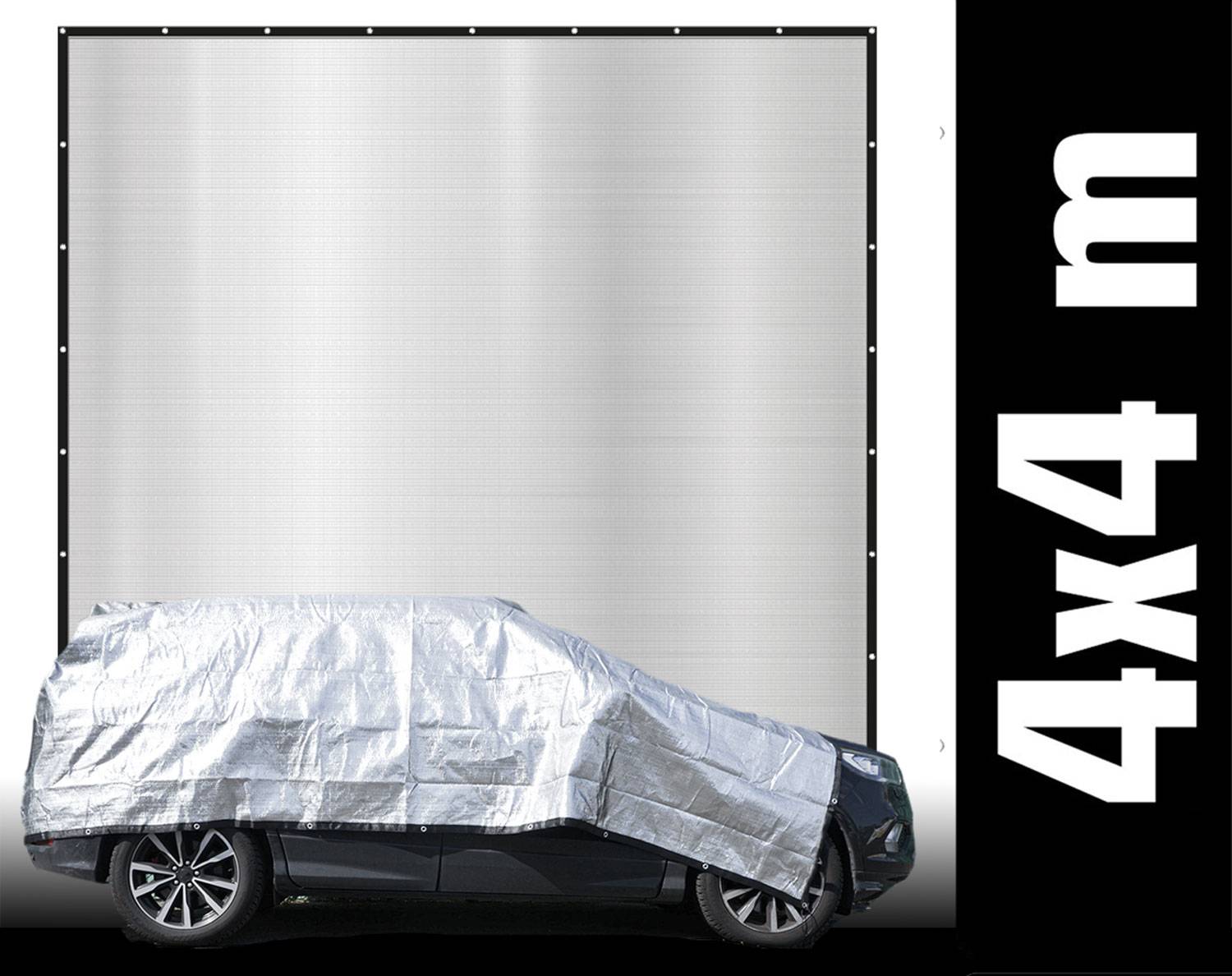 4x4 m Alu Schattennetz Auto Abdeckung - Hitzeschutz Hund - Sonnensegel Camping