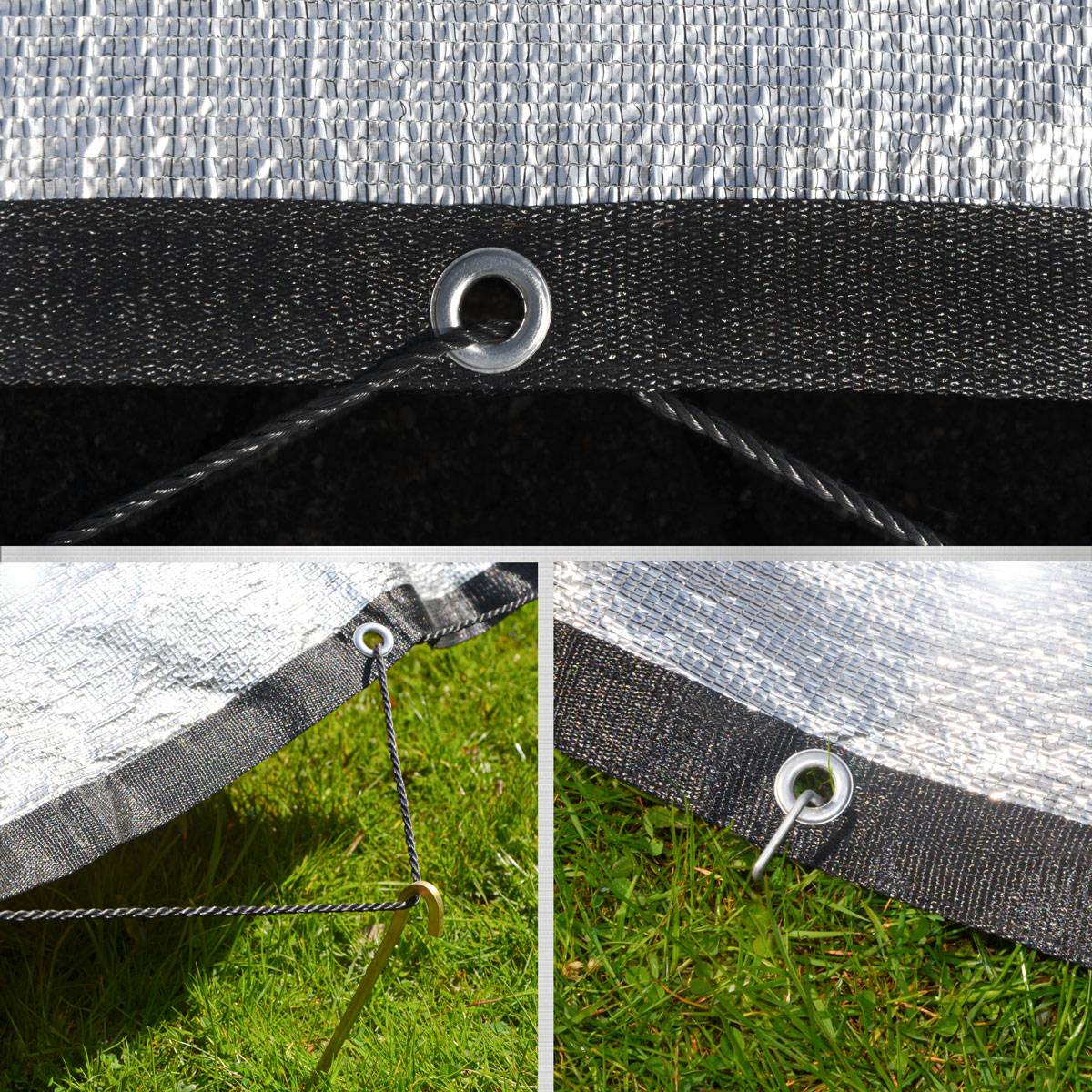 6x6 m Alu Schattennetz Auto Abdeckung - Hitzeschutz Hund - Sonnensegel Camping
