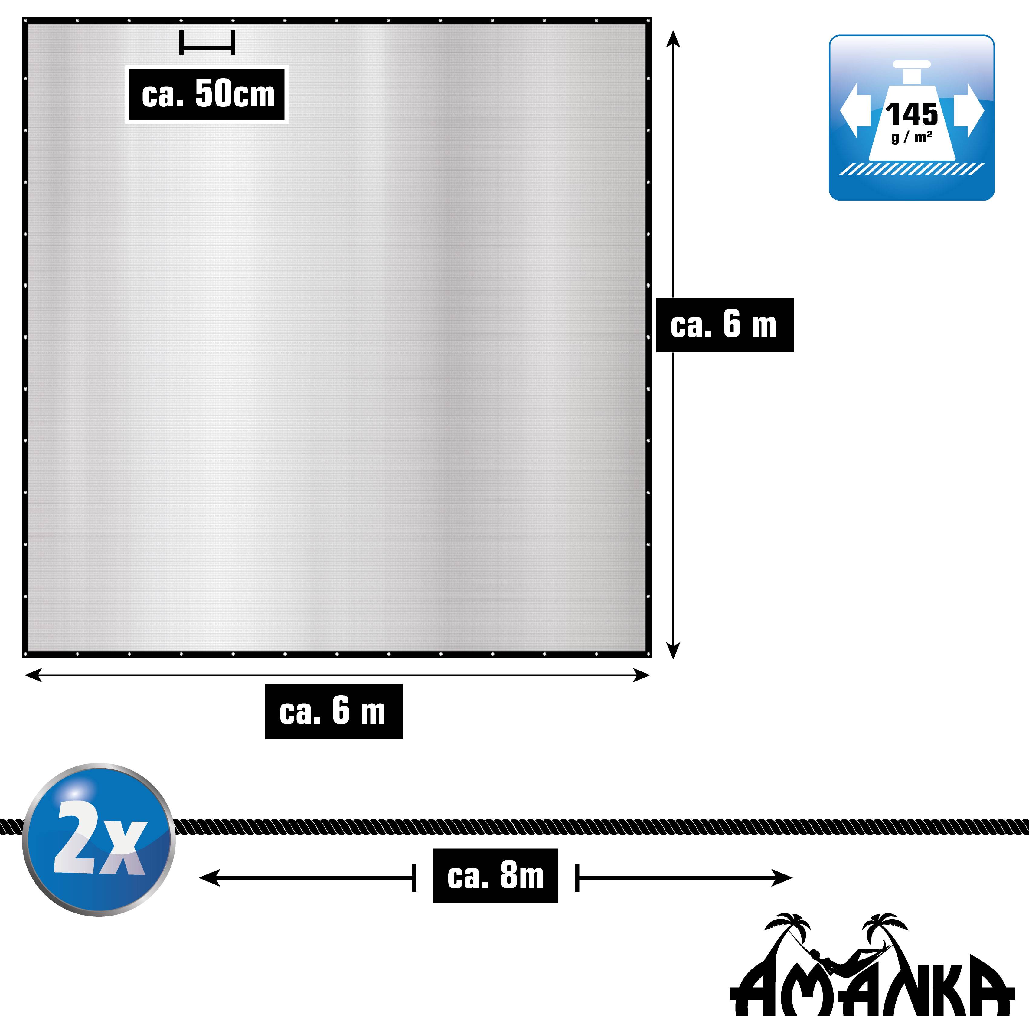 6x6 m Alu Schattennetz Auto Abdeckung - Hitzeschutz Hund - Sonnensegel Camping