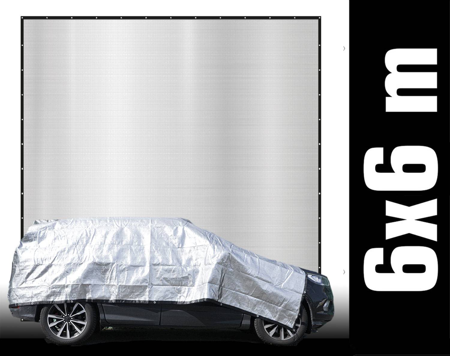 6x6 m Alu Schattennetz Auto Abdeckung - Hitzeschutz Hund - Sonnensegel Camping