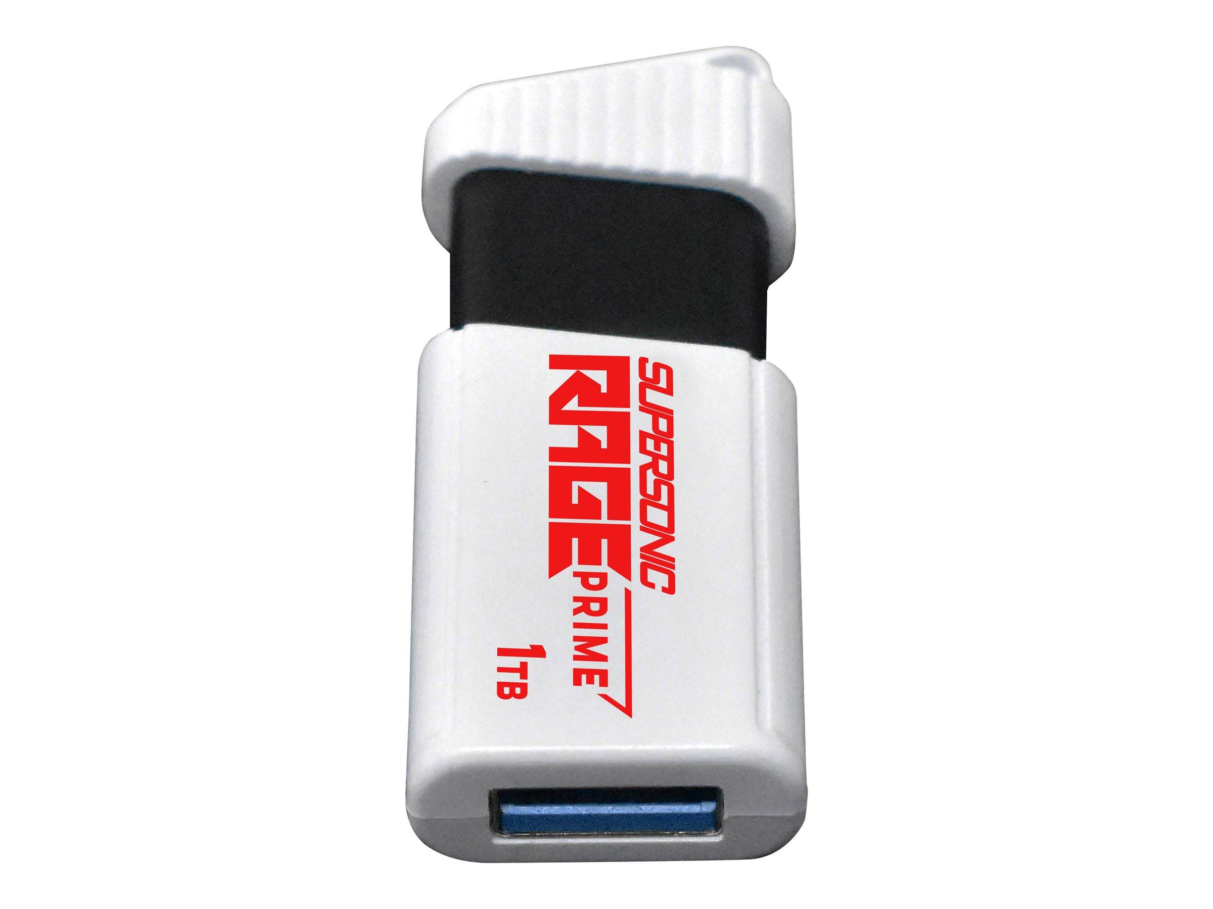 Nahaufnahme eines weißen USB-Sticks mit der Bezeichnung „SUPERONE PRIME 1TB" und einem blauen USB-Anschluss.
