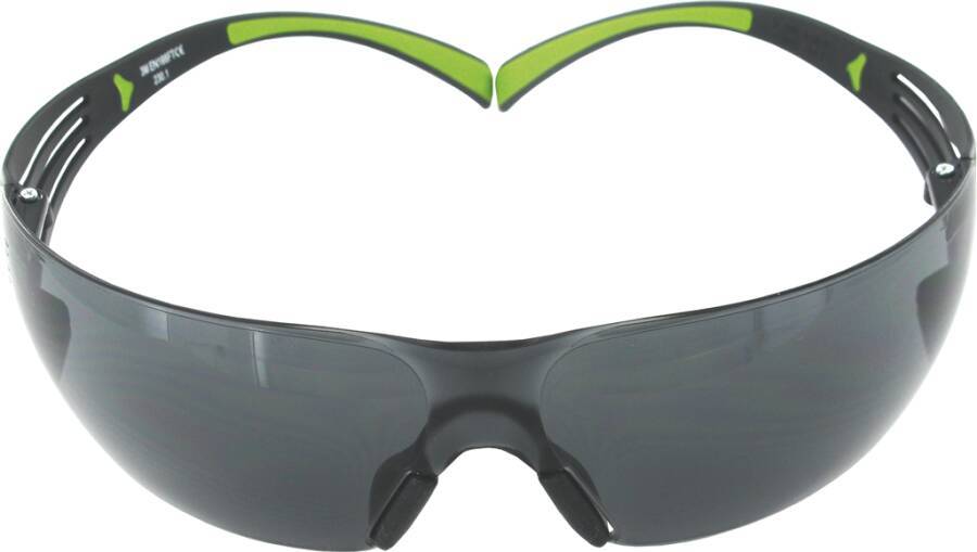 Schutzbrille 3M™ SecureFit™ 400 SF402AF Rahmen schwarz / grün Scheibe grau Scheibenkennzeichnung 5-3.1 3M 1 FT Beschicht