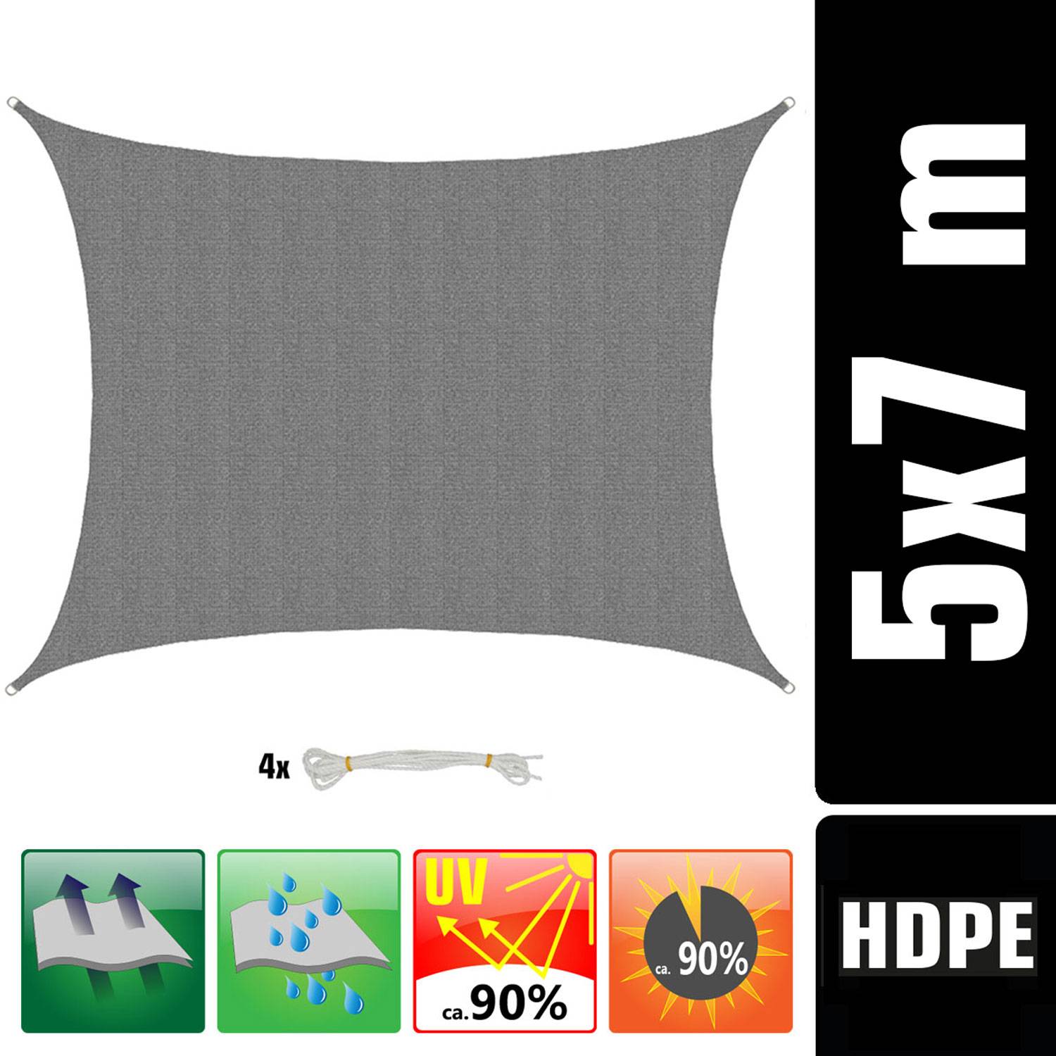 UV Sonnensegel Wasserdurchlässig 7x5 - Rechteckig - Sonnenschutz Garten Terrasse
