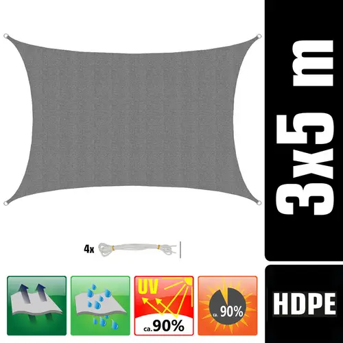 UV Sonnensegel Wasserdurchlässig 5x3 - Rechteckig - Sonnenschutz Garten Terrasse UV Sonnensegel Wasserdurchlässig 5x3 - Rechteckig - Sonnenschutz Garten Terrasse