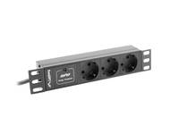 Lanberg PDU-03F-0200-BK, 1U, Horizontal, Schwarz, 3 AC-Ausgänge, Typ F, 2 m